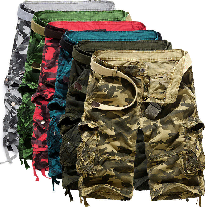 Herren Camo Cargo-Shorts mit mehreren Taschen und verstellbarem Bund R&B