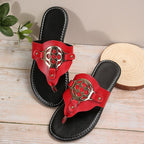 Damen Zehenstegsandalen mit dekorativem Metalldetail und rutschfester Sohle R&B