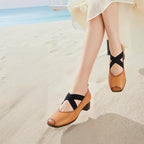 Damen Elegante Mid-Heel Schuhe mit elastischem Kreuzriemen