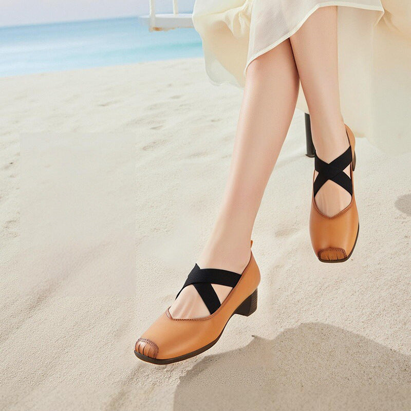 Damen Elegante Mid-Heel Schuhe mit elastischem Kreuzriemen