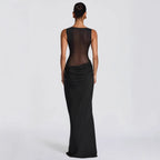 Damen Elegantes Abendkleid mit transparentem Oberteil und raffinierten Rüschen EB