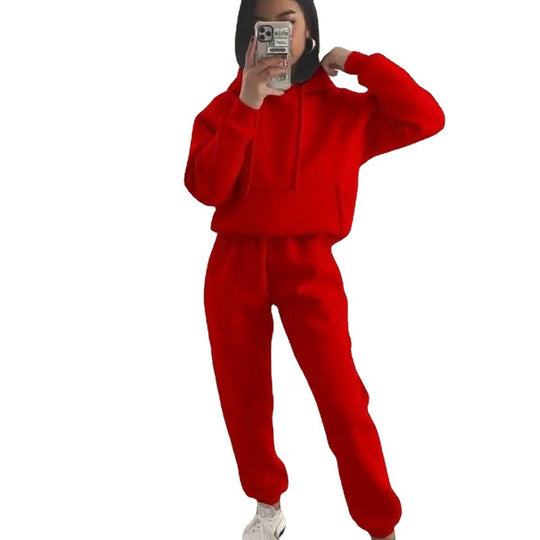 Damen Komfortabler Fleece Hoodie und Jogginghose Set R&B