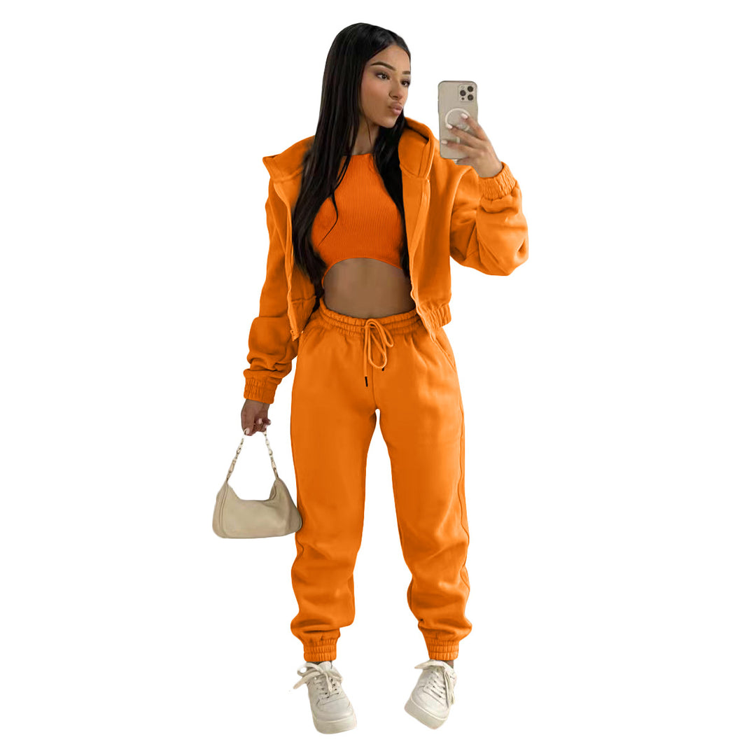 Damen stylischer Sportanzug mit lässiger Kapuzenjacke und elastischen Bundelementen R&B