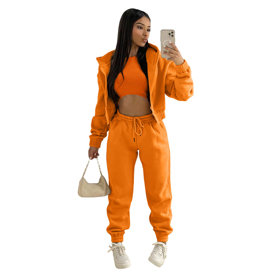 Damen stylischer Sportanzug mit lässiger Kapuzenjacke und elastischen Bundelementen R&B