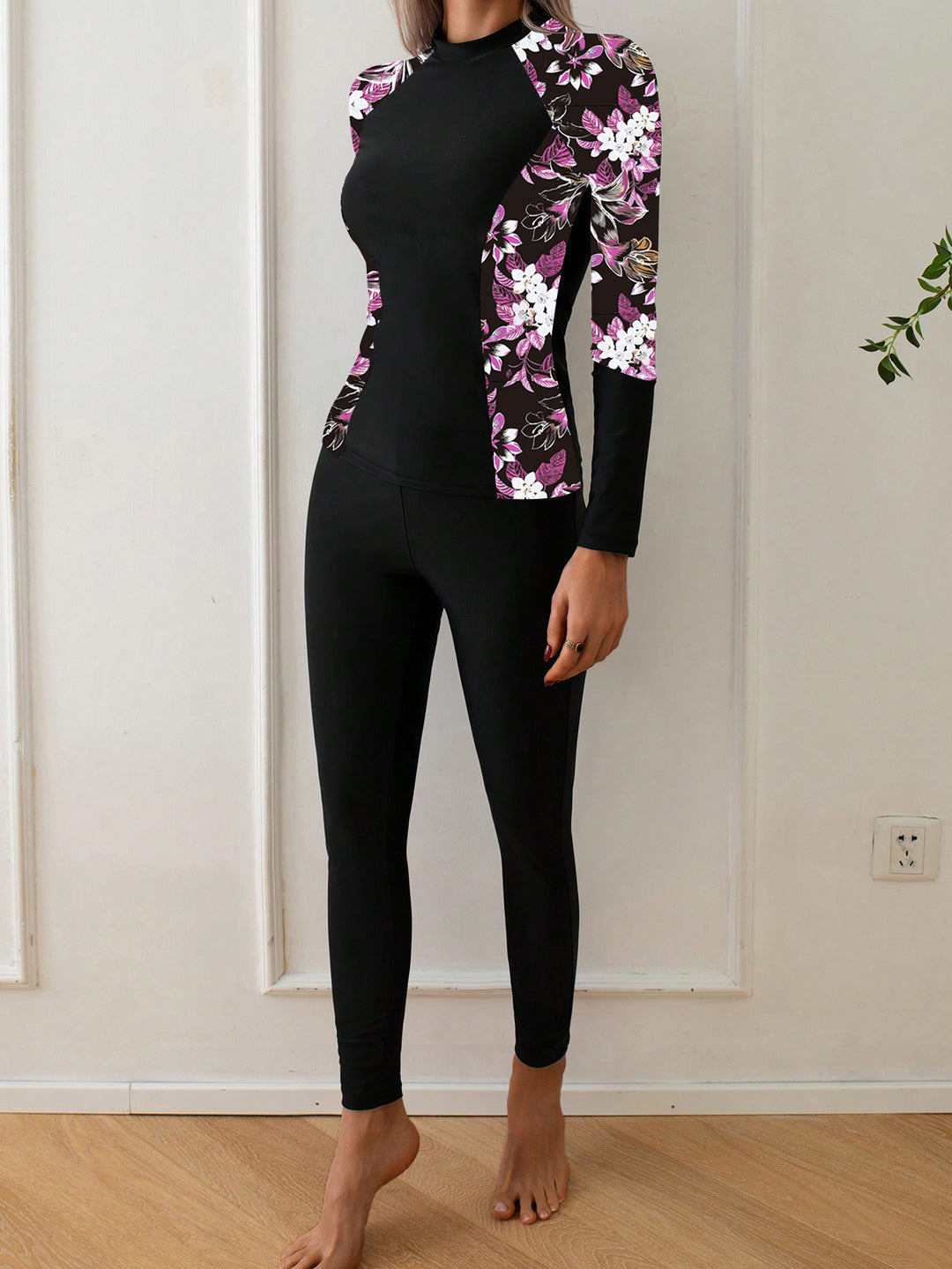 Damen Langarm Rashguard mit floralem Design R&B