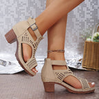 Damen Offene Sandaletten mit modischem Cut-Out Design und komfortablem Blockabsatz R&B