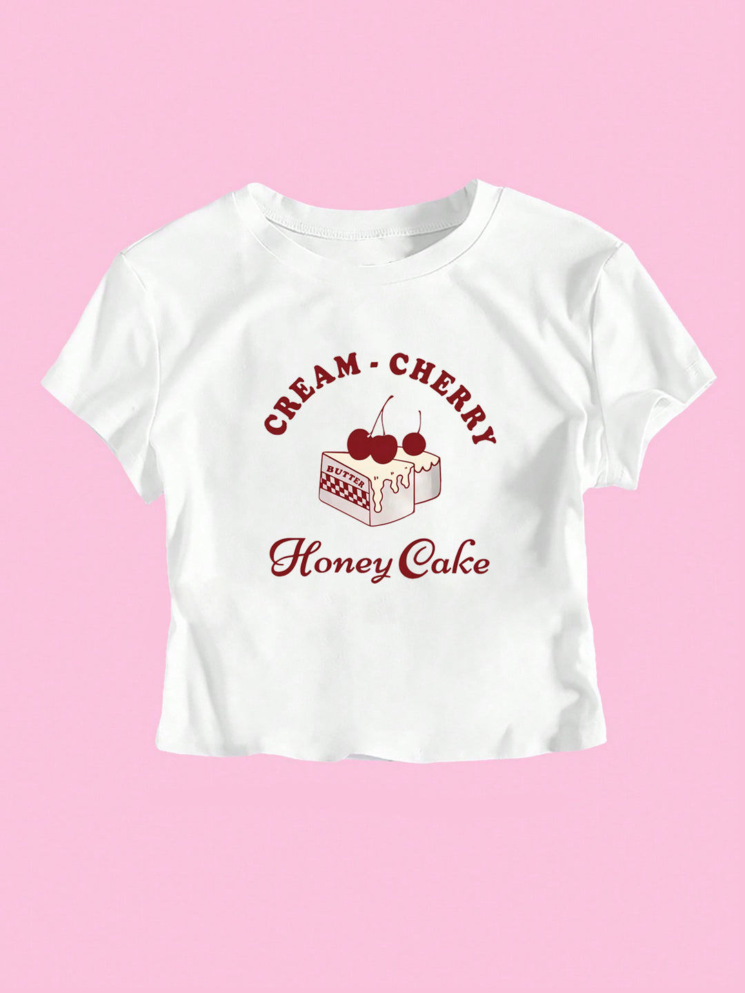 Damen Crop-T-Shirt mit kreativem Dessert-Motiv und modernem Schnitt R&B