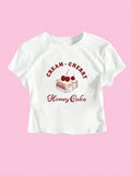 Damen Crop-T-Shirt mit kreativem Dessert-Motiv und R&Brnem Schnitt R&B