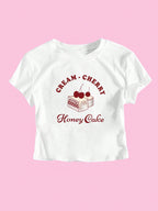 Damen Crop-T-Shirt mit kreativem Dessert-Motiv und R&Brnem Schnitt R&B