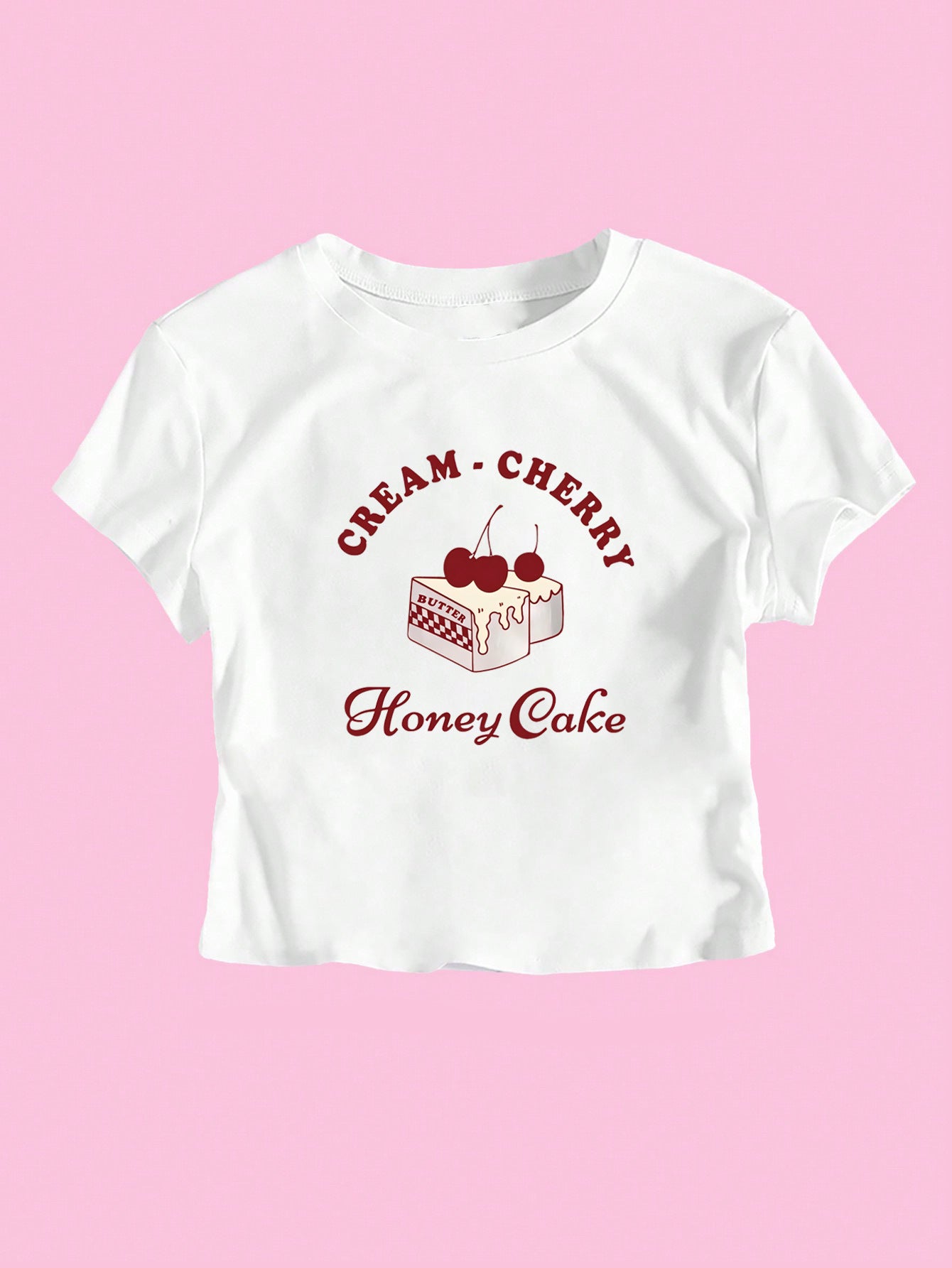 Damen Crop-T-Shirt mit kreativem Dessert-Motiv und R&Brnem Schnitt R&B