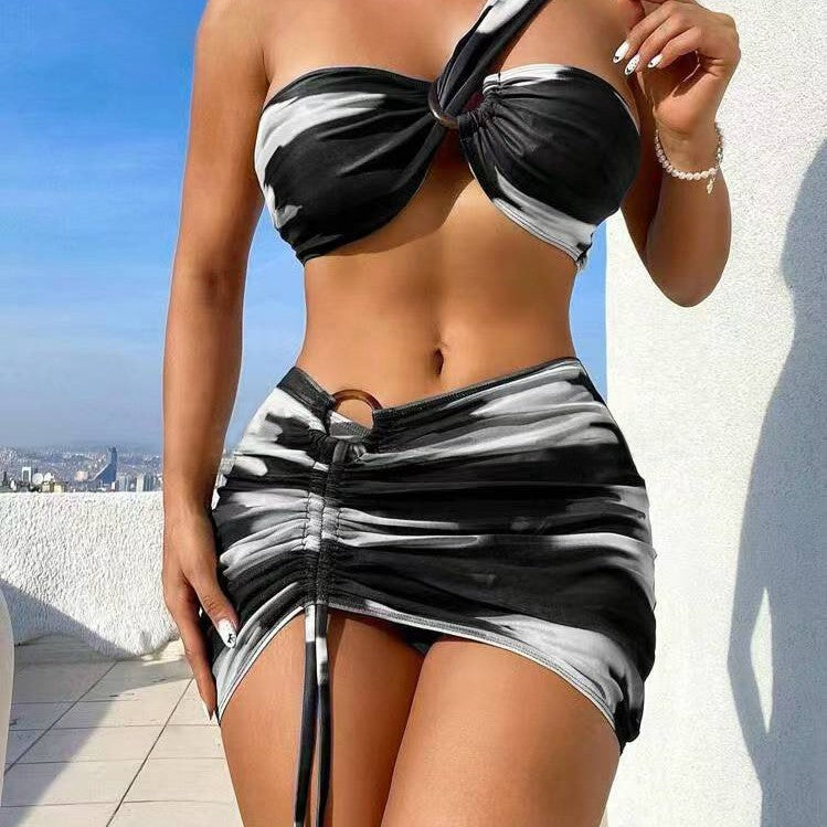 Damen Cropped Bikini-Set mit verspieltem Rüschendesign und elegantem Bindeträgersystem R&B