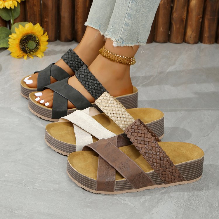 Damen Bequeme Zehentrenner-Sandalen mit geflochtenem Riemendesign und rutschfester Sohle R&B