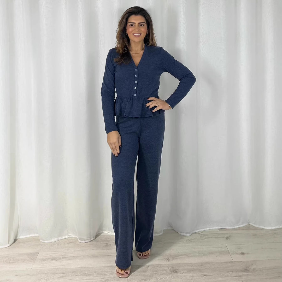 Damen Lounge-Set mit weitem Bein und Rüschendetail R&B