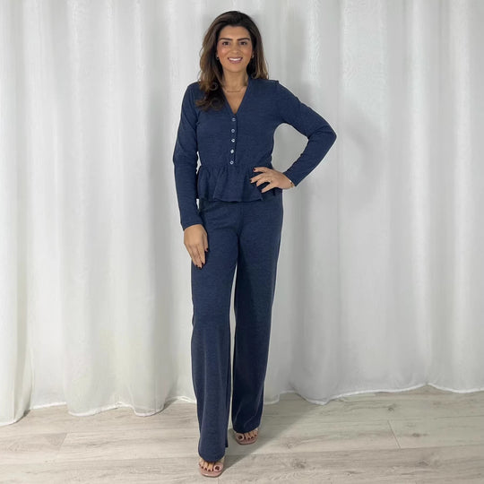 Damen Lounge-Set mit weitem Bein und Rüschendetail R&B