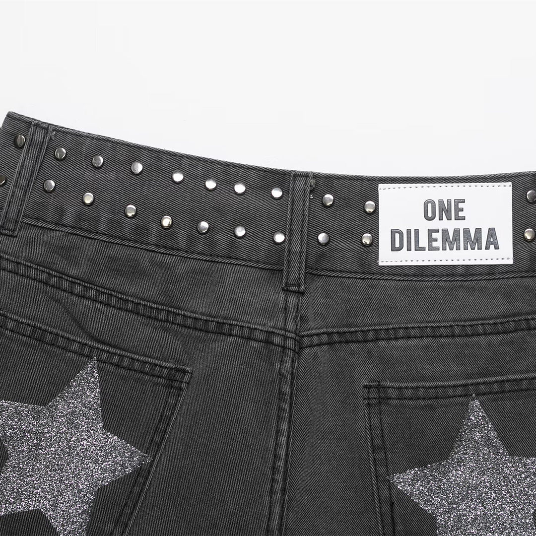 Damen Jeans-Shorts mit dekorativen Nieten R&B