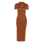 Damen Elegantes Maxikleid mit schmaler Silhouette und modischem Kragen R&B