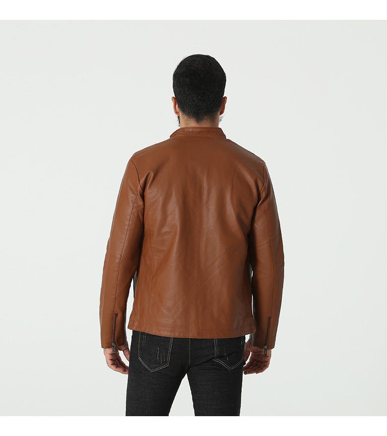 Herren modische Kunstlederjacke mit elastischem Kragen R&B