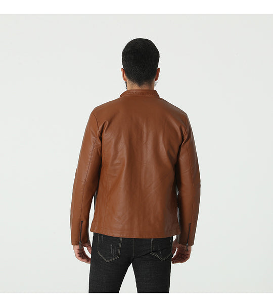 Herren modische Kunstlederjacke mit elastischem Kragen R&B