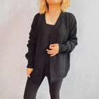 Damen lässige Strickjacke mit voluminösen Ärmeln und modernem Strukturmuster R&B