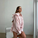 Damen Verspieltes Kurzarm-Oberteil und Shorts-Set mit Herz-Muster R&B