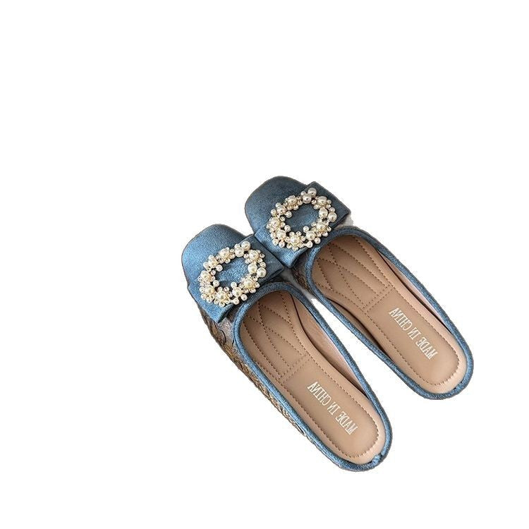 Damen elegante Mules mit funkelnder Perlenverzierung R&B