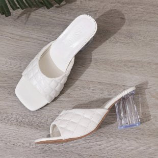 Damen modische Slides mit transparentem Blockabsatz R&B