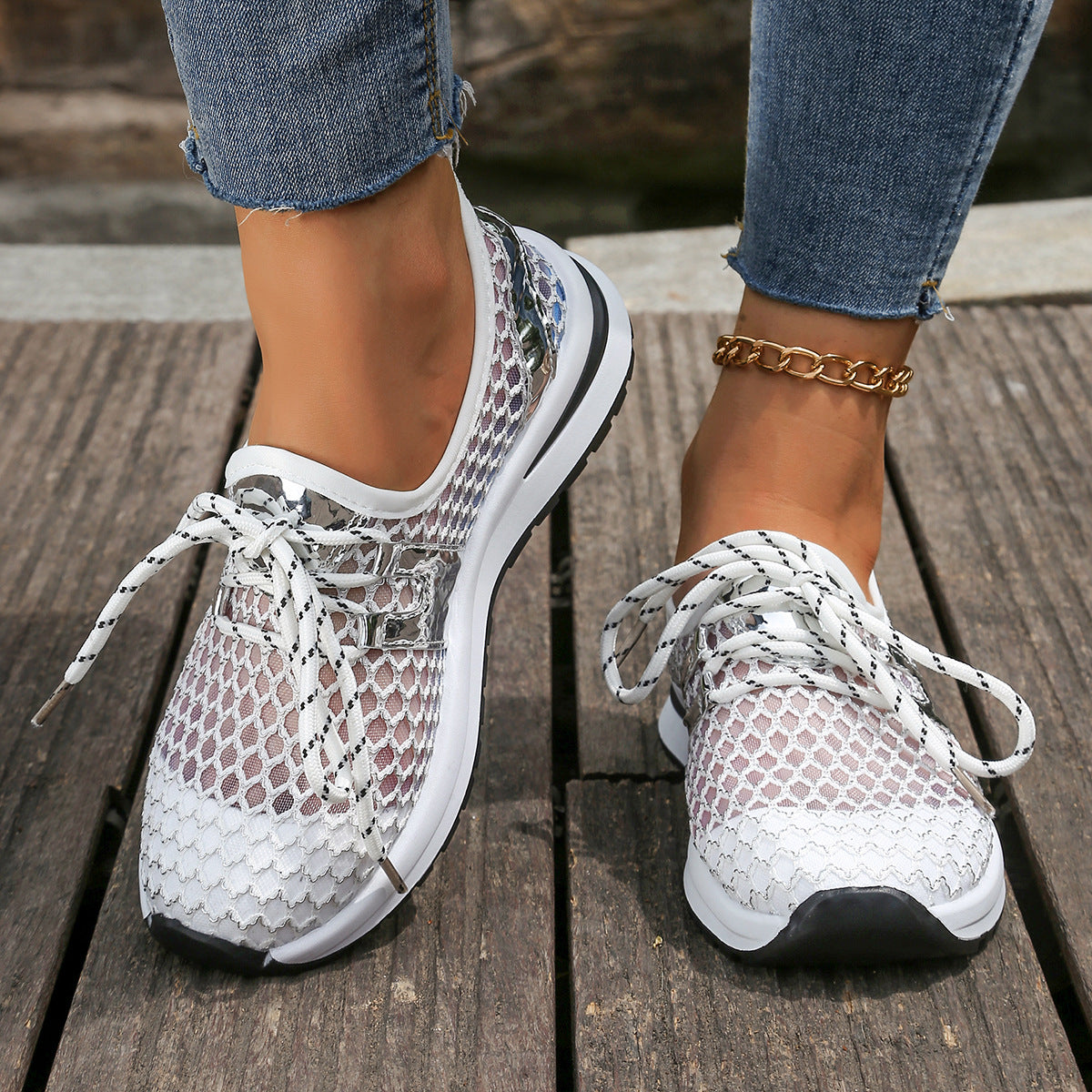Damen Atmungsaktive Sneaker mit flexibler Netzstruktur und rutschfester Profilsohle R&B