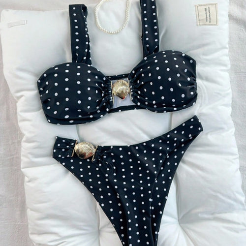 Damen Push-Up Bikini mit strukturiertem Oberteil und Druckknopf R&B