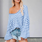 Damen Oversized Strickpullover mit off-Shoulder Design und modischem Rippenmuster R&B