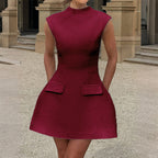 Damen Tweedkleid mit Stehkragen und Taschen R&B
