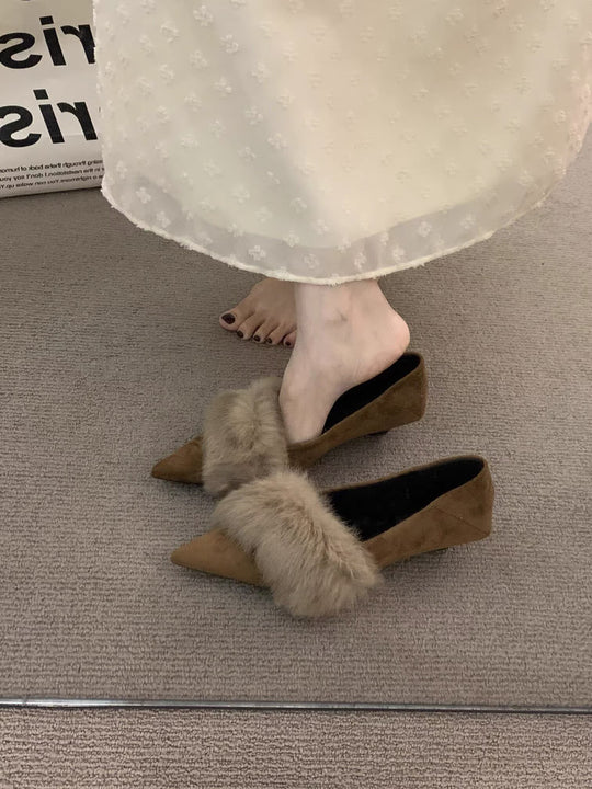 Damen spitze Slingbacks mit flauschigem Kragen und eleganter Absatzgestaltung R&B