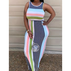 Damen Maxikleid mit buntem gestreiften Design und figurbetontem Schnitt R&B