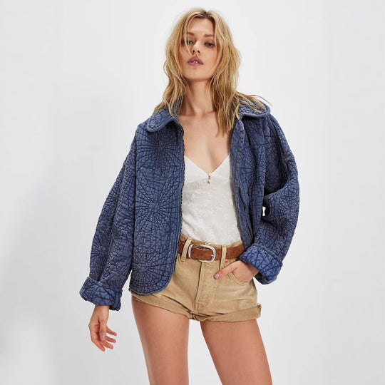 Damen kuschelige Steppjacke mit großem Kragen R&B