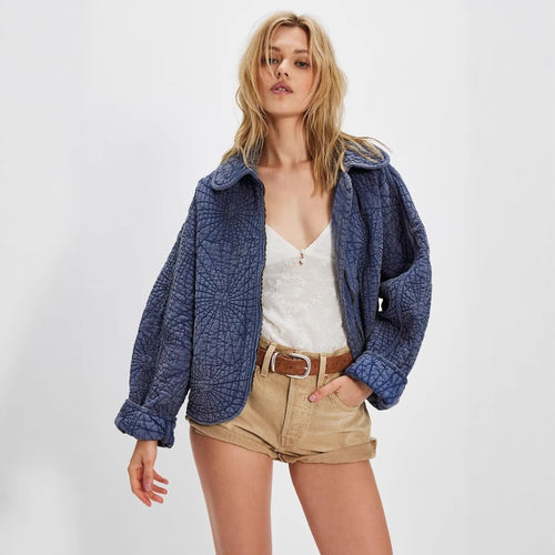 Damen kuschelige Steppjacke mit großem Kragen R&B