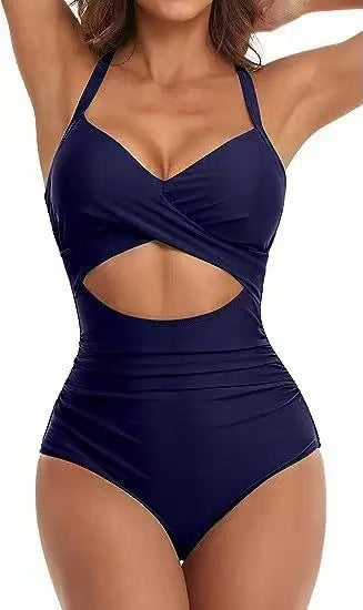 Damen Einteiliger Bikini mit modischem Cut-Out und Animal-Print R&B