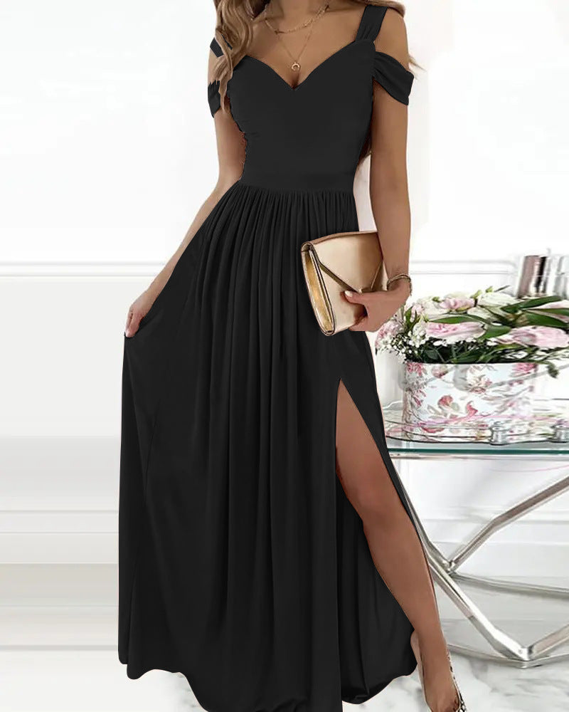 Damen Maxikleid mit Schulterträgern und elegantem Schlitz R&B