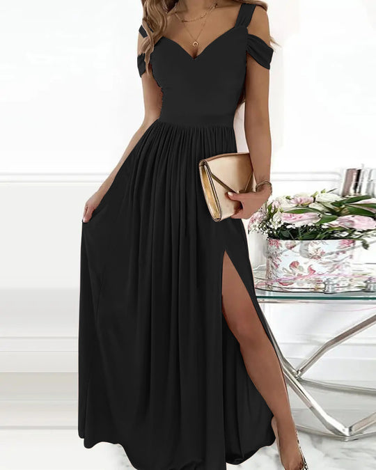 Damen Maxikleid mit Schulterträgern und elegantem Schlitz R&B