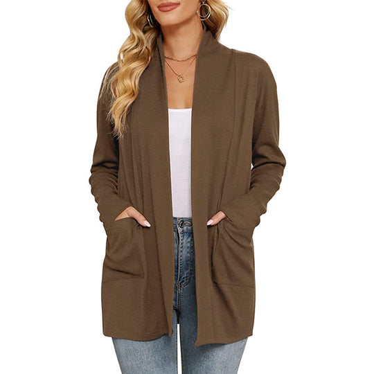 Damen lässiger Longcardigan mit Taschen R&B