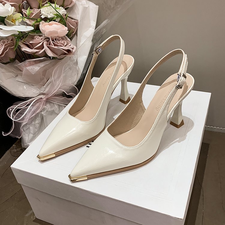 Damen elegante Slingback-Pumps mit spitzer Kappe und glänzender Oberfläche R&B