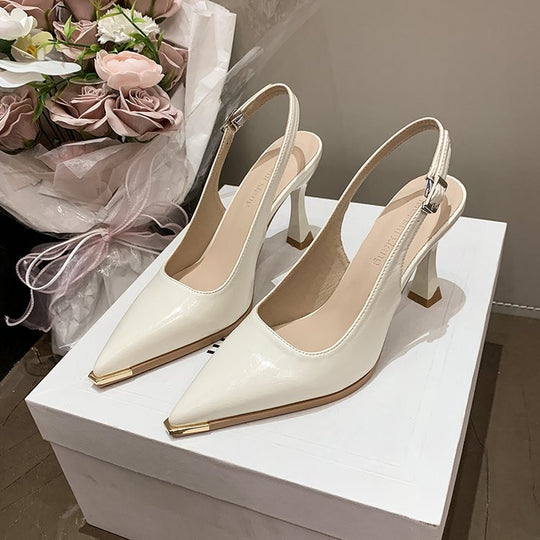 Damen elegante Slingback-Pumps mit spitzer Kappe und glänzender Oberfläche R&B