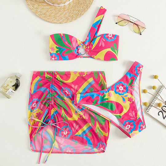 Damen Bandeau-Bikini-Set mit verstellbarem Rüschensarong R&B