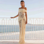 Damen Elegant drapiertes Spitzenkleid mit off-shoulder Design R&B