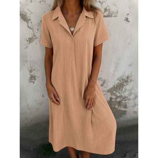 Damen lässiges Hemdkleid mit kurzen Ärmeln und Knopfdetails R&B