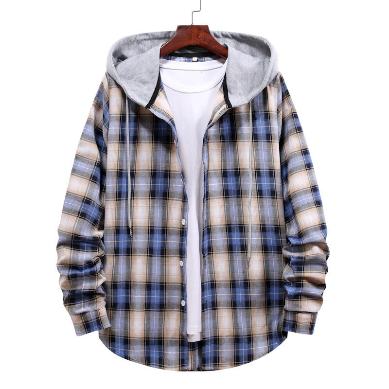 Herren Karohemdjacke mit Kapuze und großzügigen Taschen