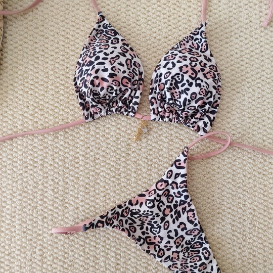 Damen Triangel-Bikini mit animalischem Muster und modischen Schnürdetails R&B