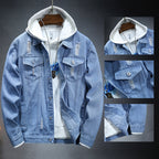 Herren lässige Jeansjacke mit bequemem Hoodie-Einsatz und modischen Details R&B
