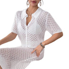 Damen lässiger Häkel-Overal mit Knopfdesign R&B