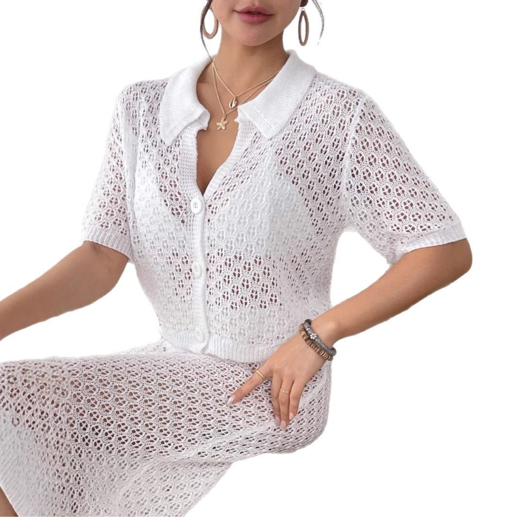 Damen lässiger Häkel-Overal mit Knopfdesign R&B