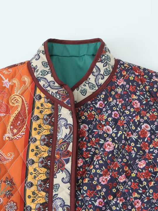 Damen gesteppte Patchworkjacke mit floralem Design und praktischen Taschen R&B