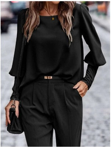 Damen elegante Bluse mit puffärmeligen Details und strukturiertem Stoff R&B